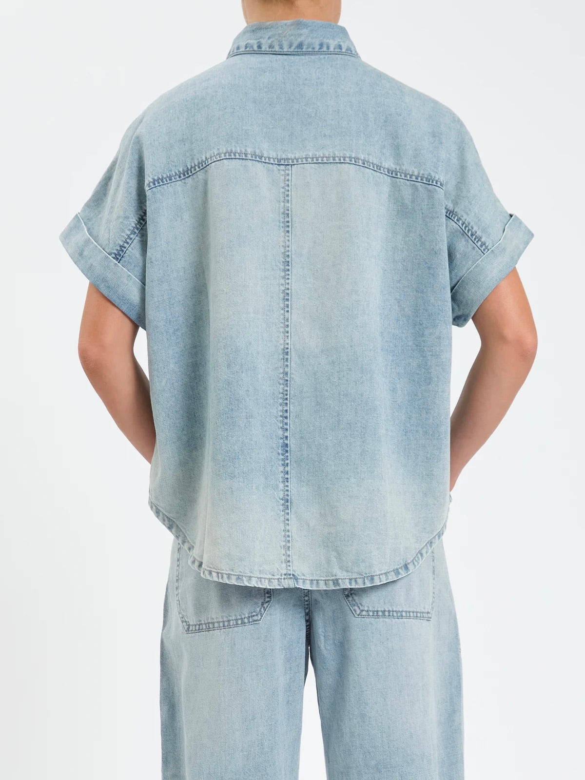 DENIM ROLLED SLEEVE TOP