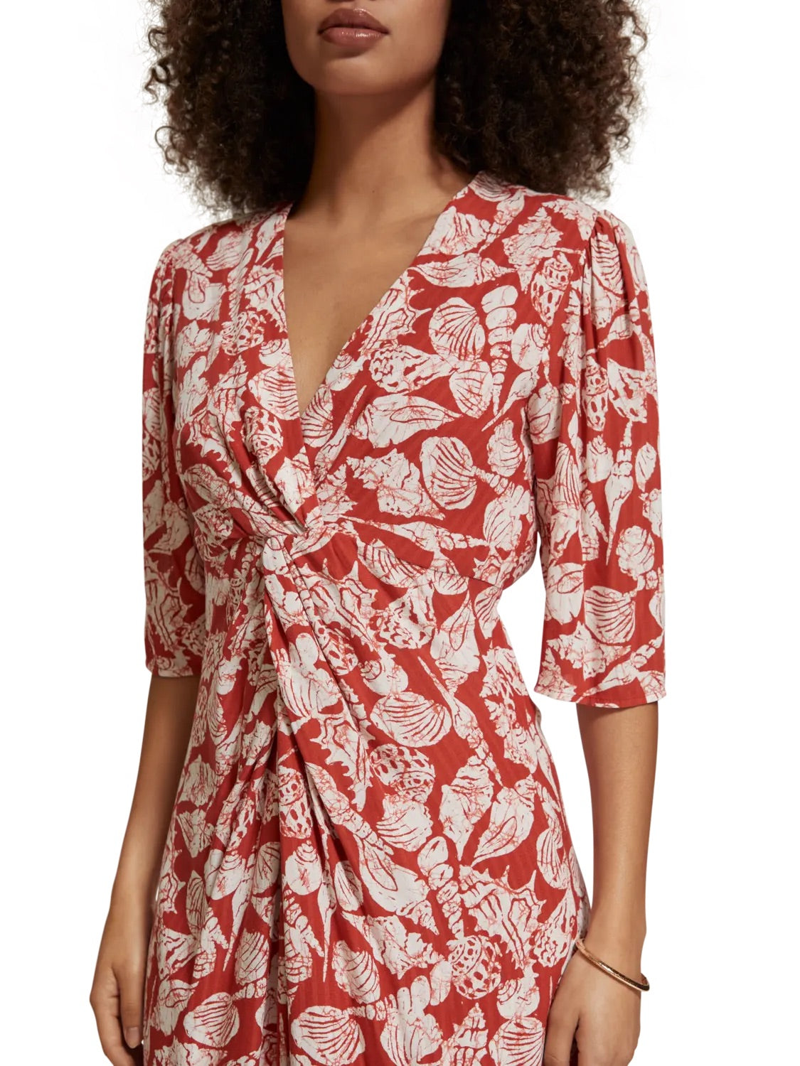 MIDI WRAP DRESS WITH KNOT DETAIL SCOTCH & SODA