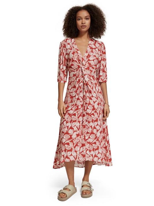MIDI WRAP DRESS WITH KNOT DETAIL SCOTCH & SODA