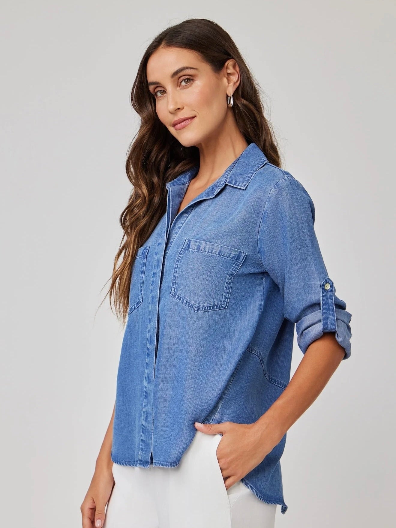 SPLIT BACK BUTTON DOWN SHIRT