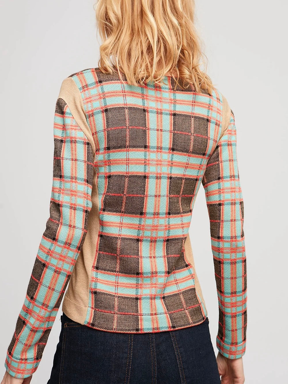 NOISY CREWNECK PLAID PULLOVER SWEATER