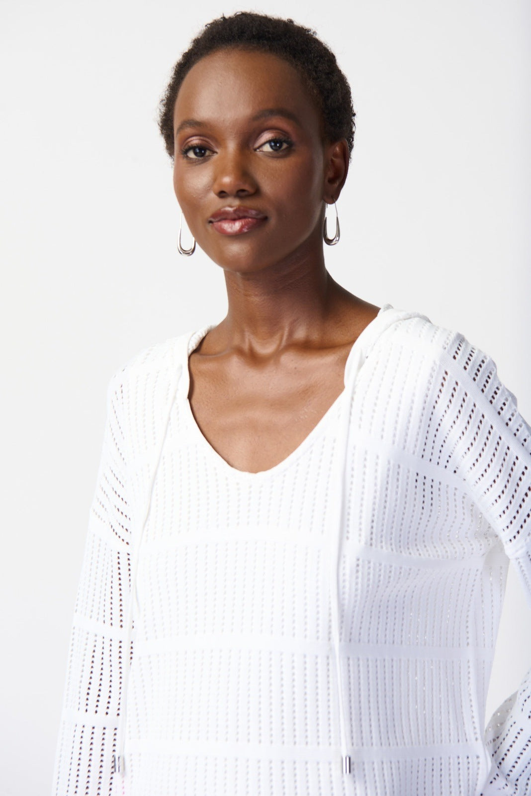 3/4 SLEEVE HOODED POINTELLE SWEATER JOSEPH RIBKOFF