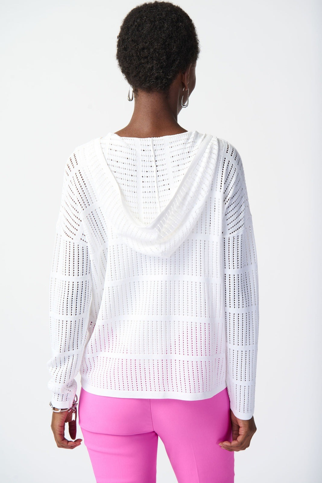 3/4 SLEEVE HOODED POINTELLE SWEATER JOSEPH RIBKOFF