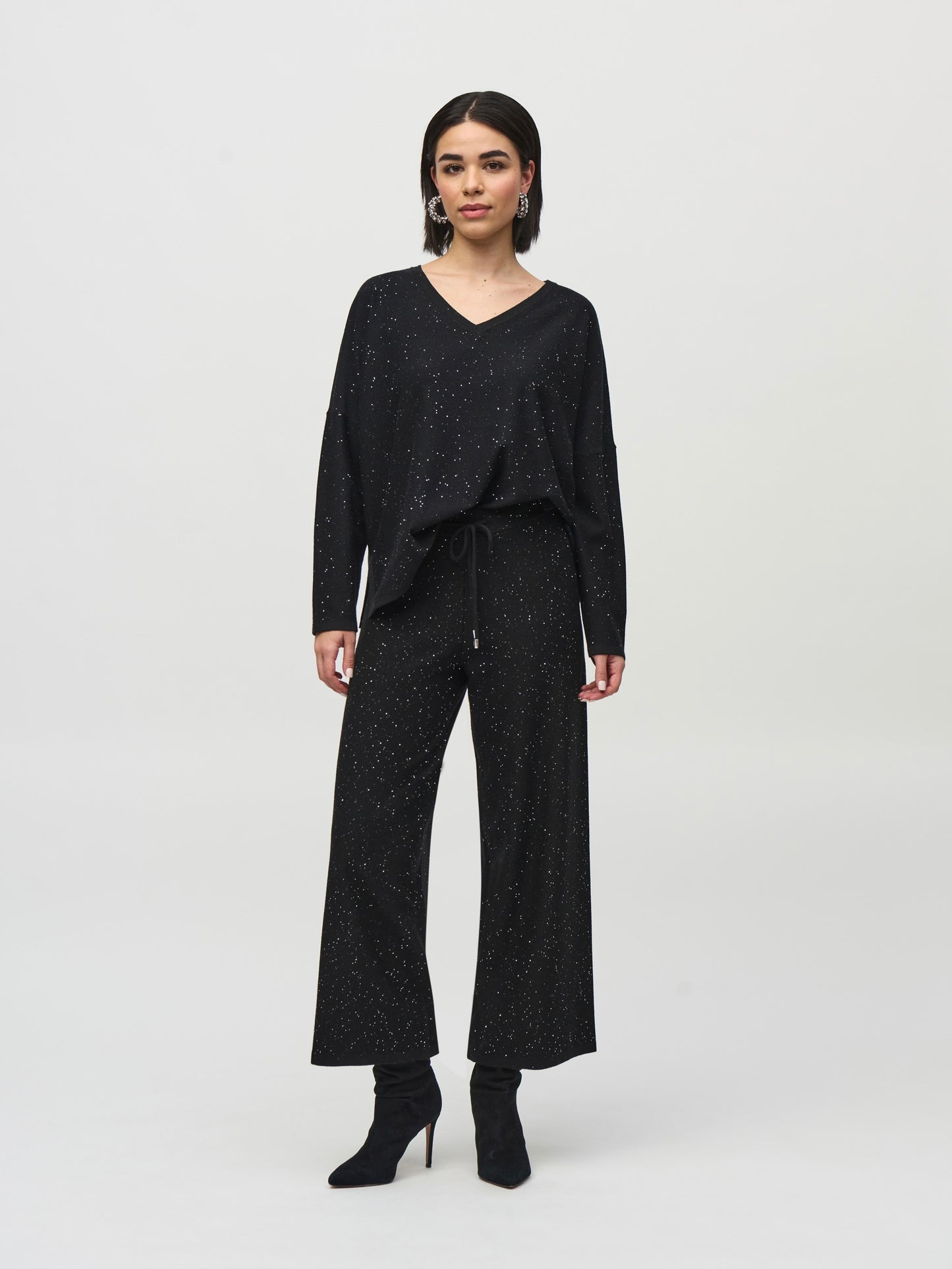 V-NECK GLITTER PULLOVER SWEATER JOSEPH RIBKOFF