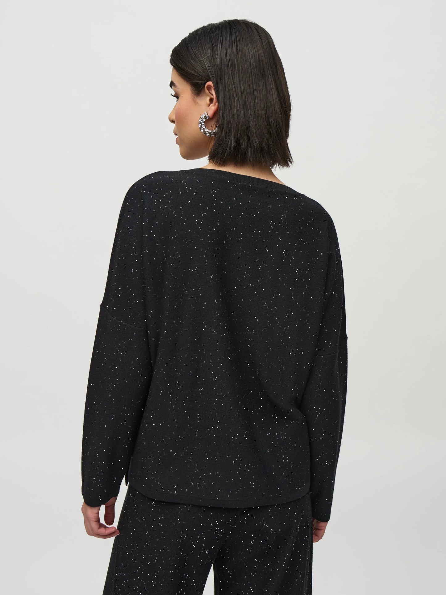 V-NECK GLITTER PULLOVER SWEATER JOSEPH RIBKOFF