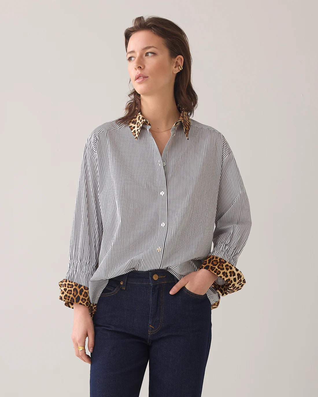 ANIMAL PRINT STRIPE BLOUSE