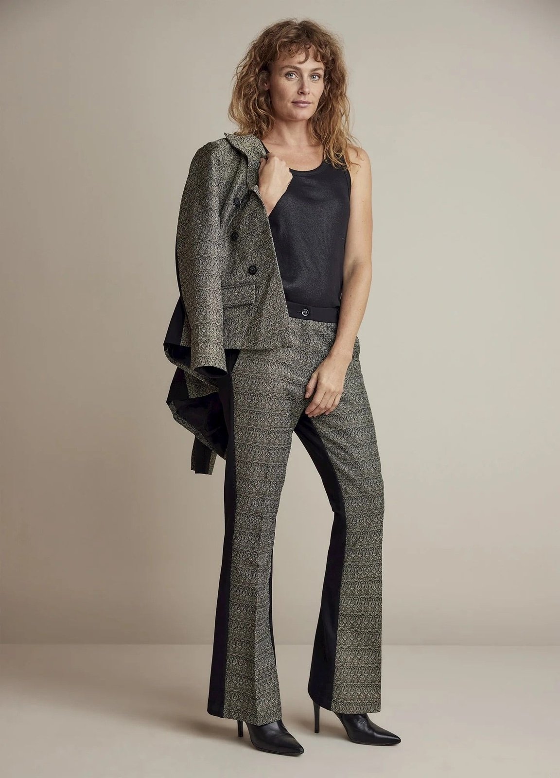 JACQUARD 2 TONE PANEL STRAIGHT LEG PANT