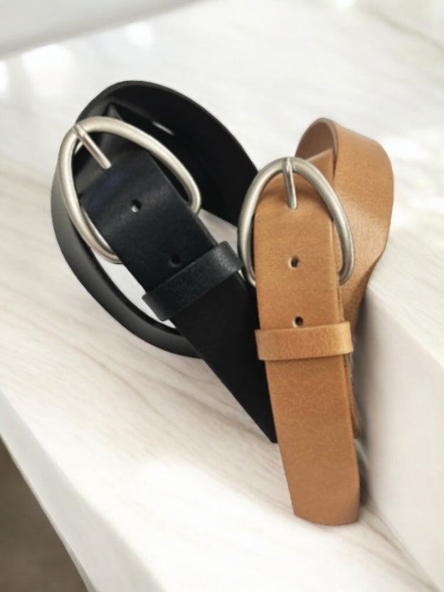 BRUSHED NICKEL LEATHER BELT