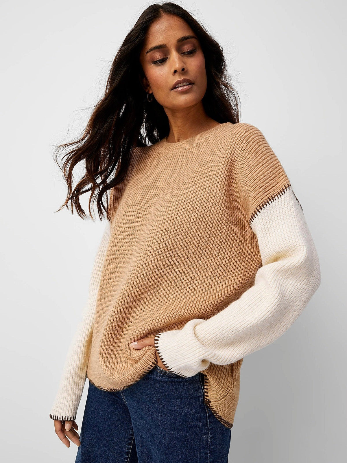 CONTRAST SLEEVES AND EDGING SWEATER