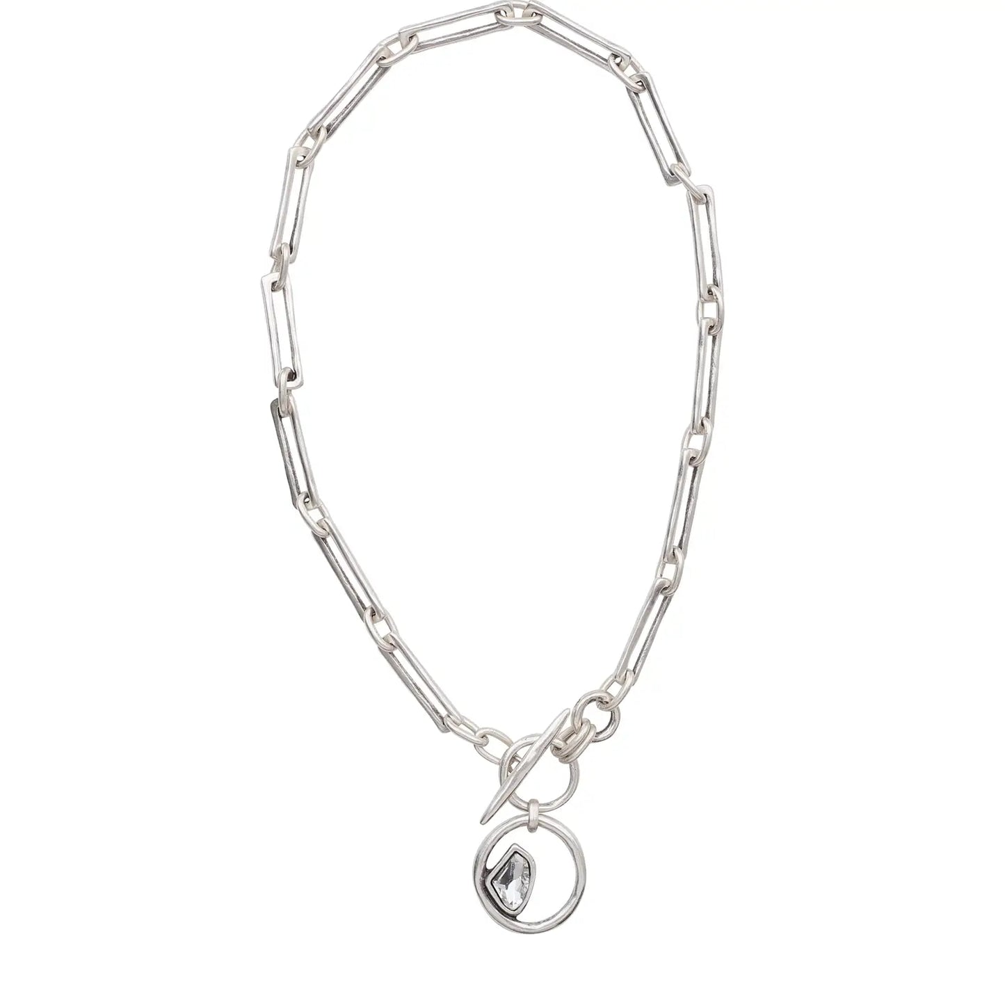SQUARE LINK DROP CRYSTAL NECKLACE
