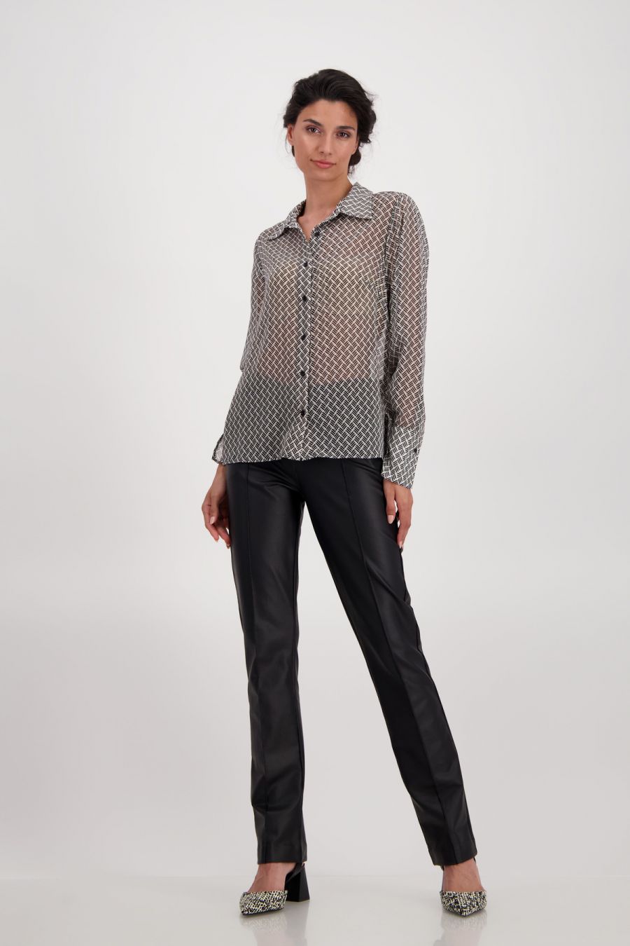 SEMI SHEER GEO PATTERN BLOUSE