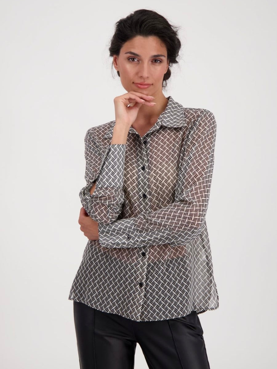 SEMI SHEER GEO PATTERN BLOUSE