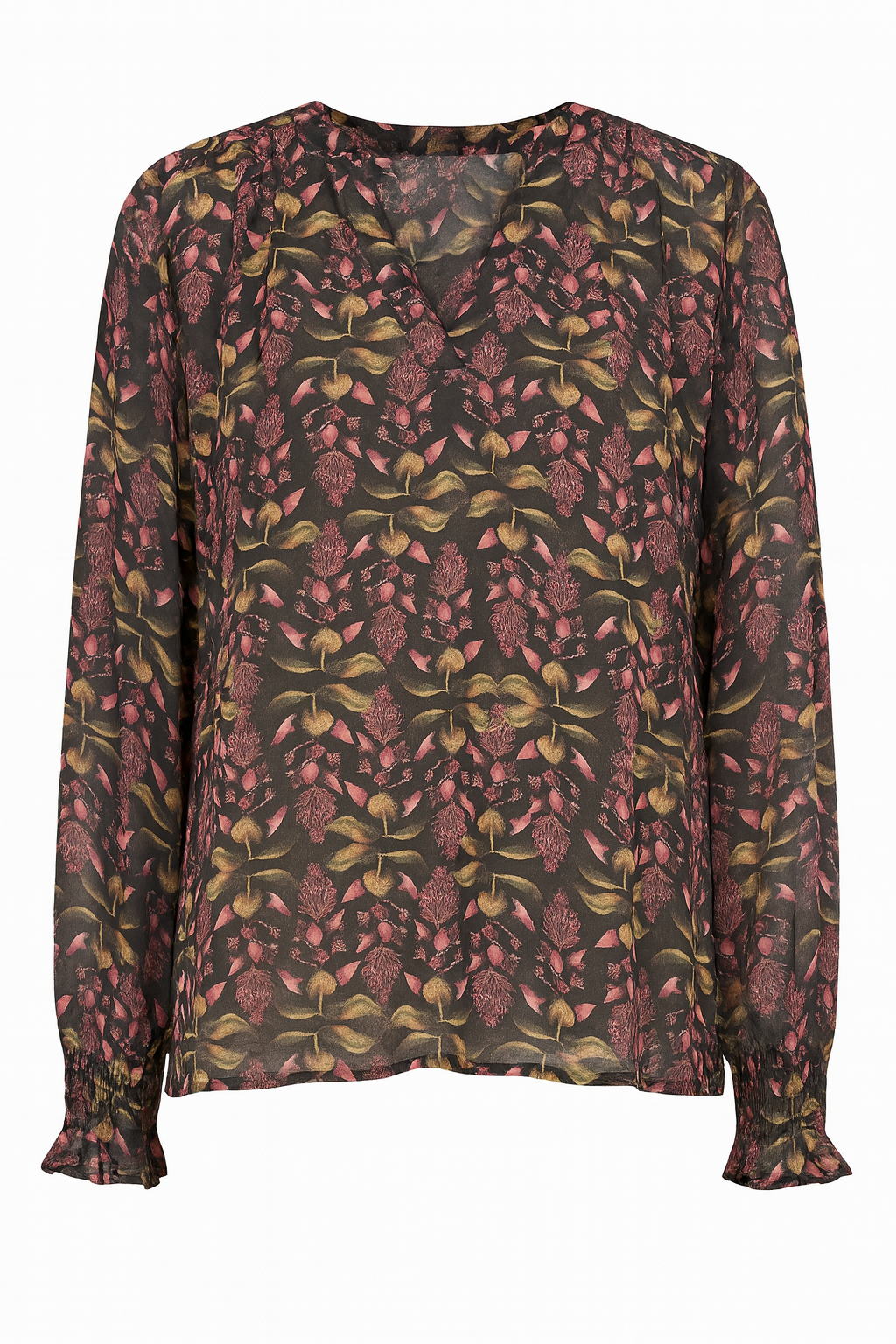 V-NECK CHIFFON FLORAL PRINT BLOUSE