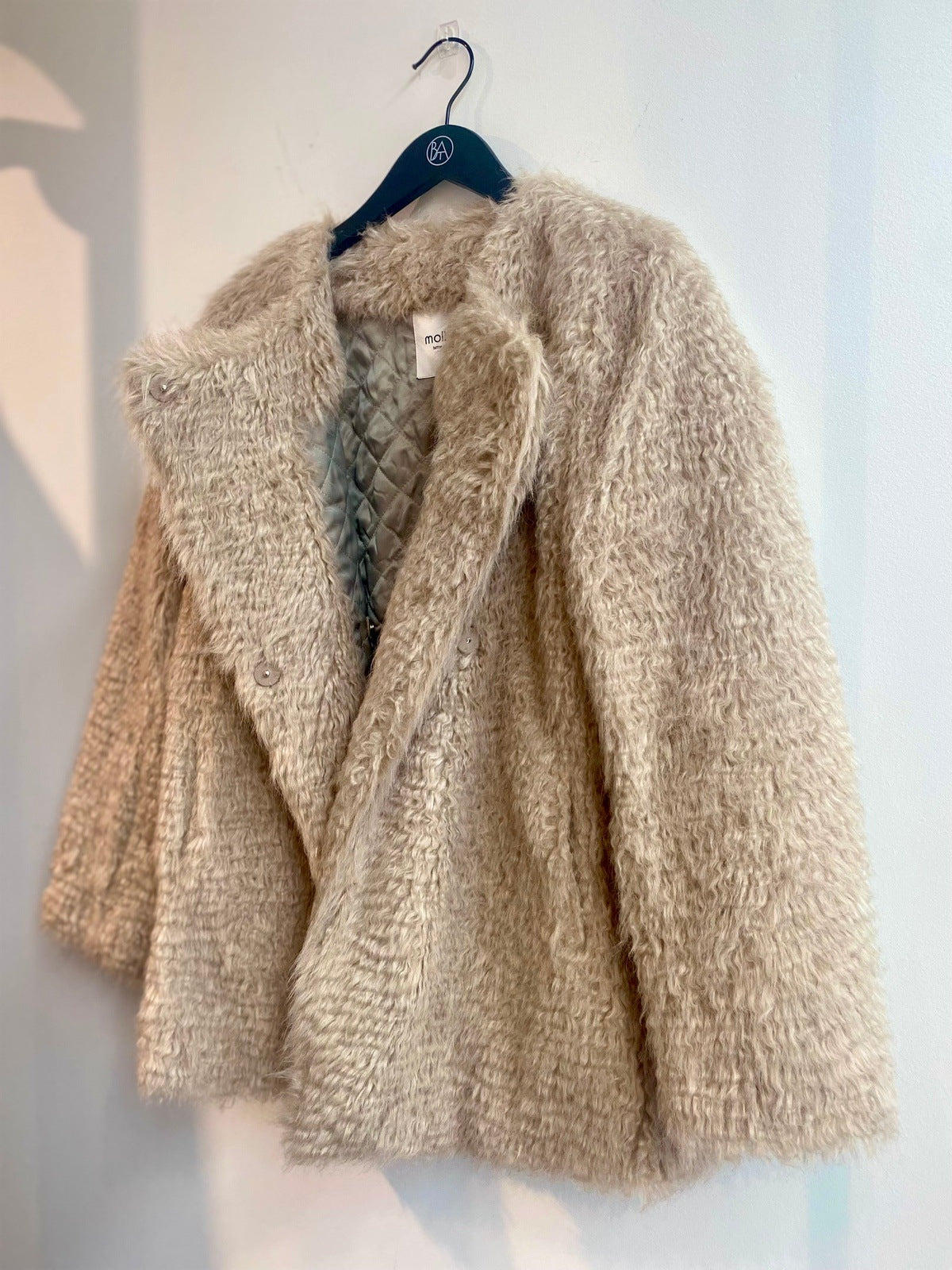 FAUX FUR SNAP CREWNECK COAT