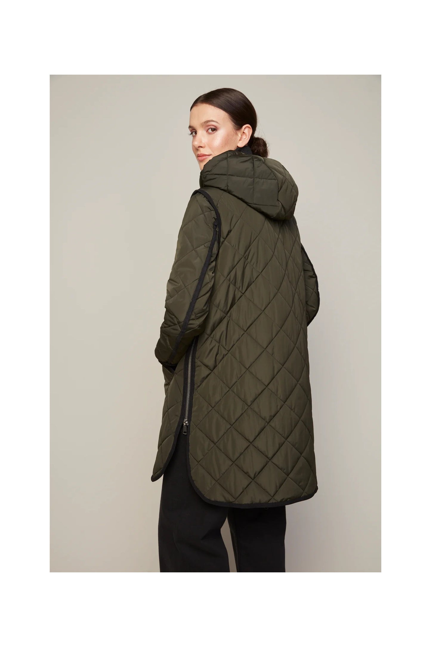 LIBBY WITH HOOD OLIVE QUILTED COAT