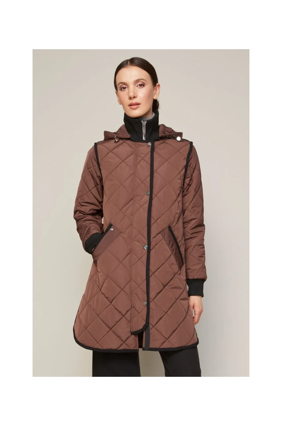 LIBBY WITH HOOD BROWN QUILTED COAT