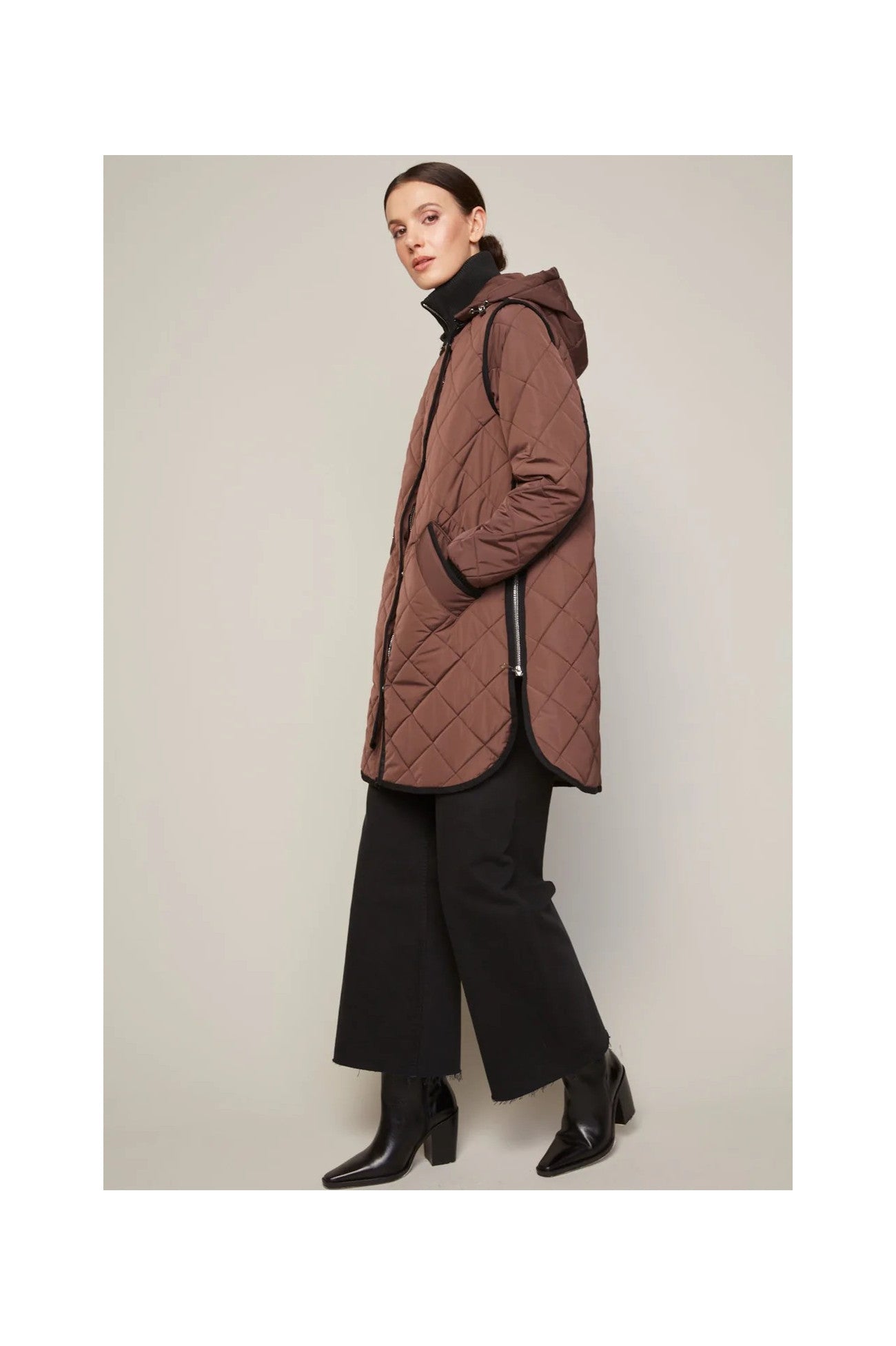 LIBBY WITH HOOD BROWN QUILTED COAT