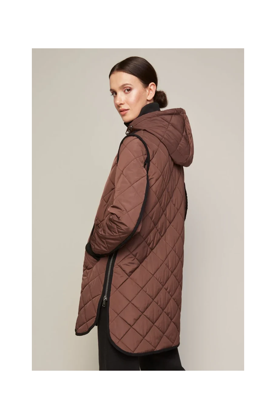 LIBBY WITH HOOD BROWN QUILTED COAT
