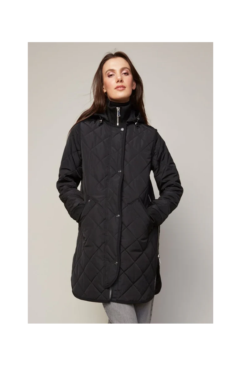 LIBBY WITH HOOD BLACK QUILTED COAT