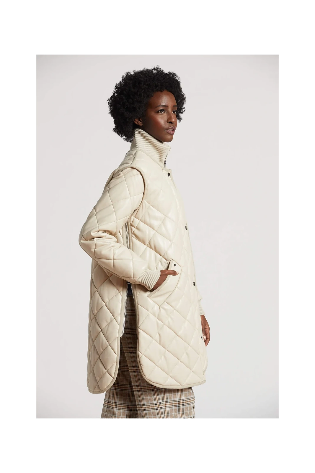 LIBERTY VEGAN LEATHER SIDE ZIP QUILTED COAT