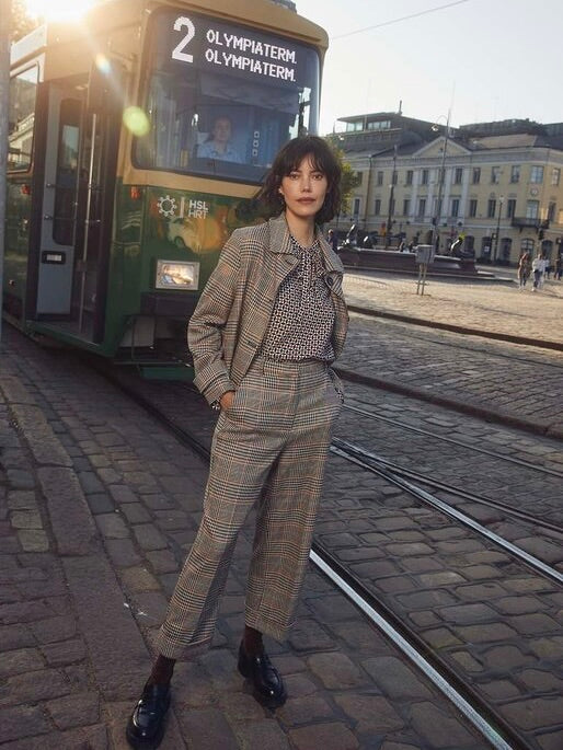 PLAID WIDE CROPPED PANT