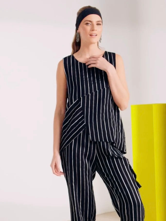 ASYMMETRICAL STRIPED SLEEVELESS TOP
