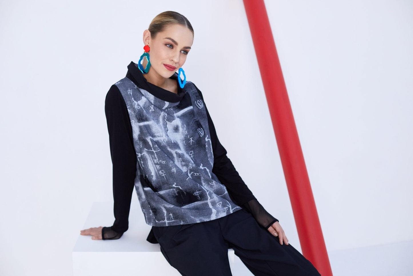 WIDE MOCKNECK PRINT PANEL PULLOVER