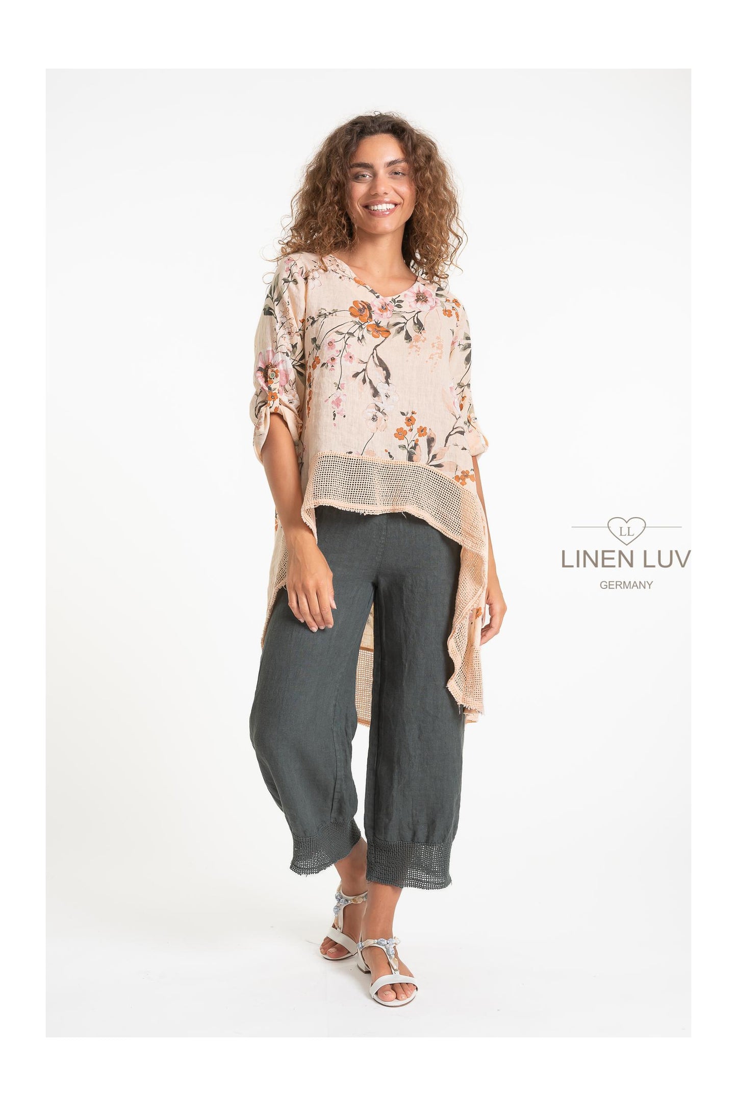 HIGH LOW FLORAL LINEN TUNIC