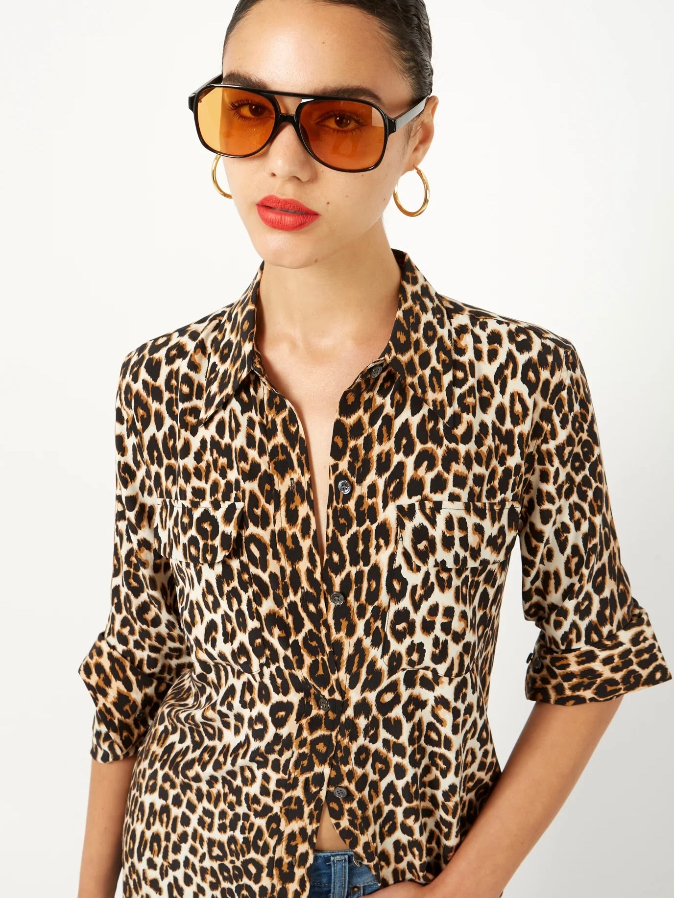 SLIM SIGNATURE LEOPARD PRINT BLOUSE