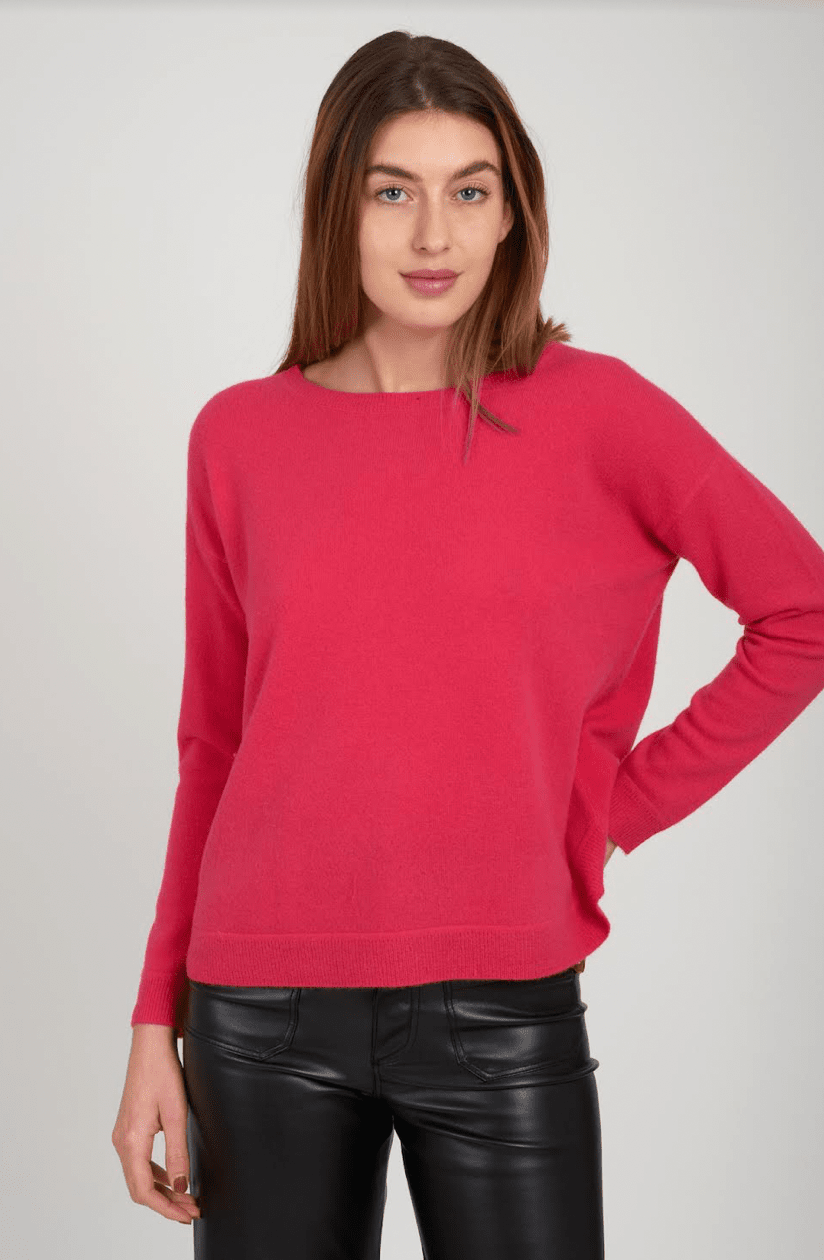 CREWNECK ZIPPER DETAIL BACK CASHMERE SWEATER