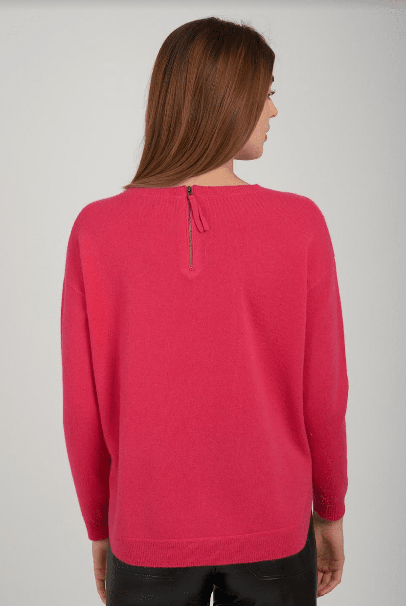 CREWNECK ZIPPER DETAIL BACK CASHMERE SWEATER