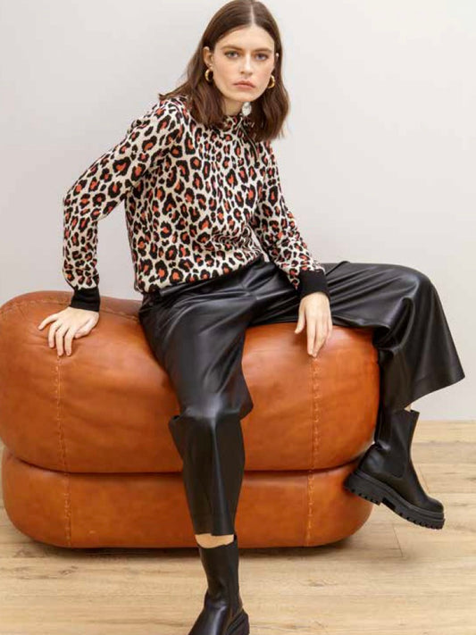 CONTRAST LEOPARD PULLOVER SWEATER MARIA BELLENTANI