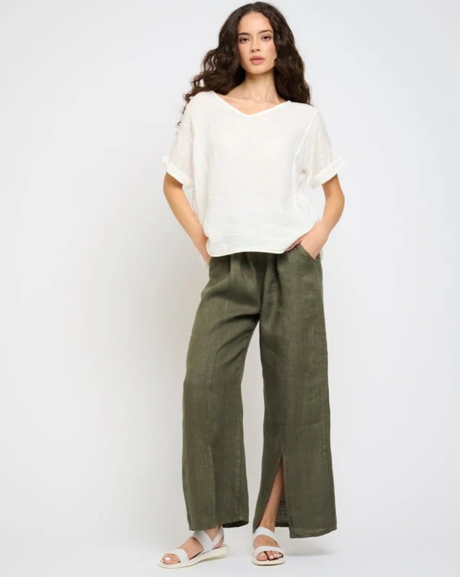 LINEN FRONT SPLIT PANT