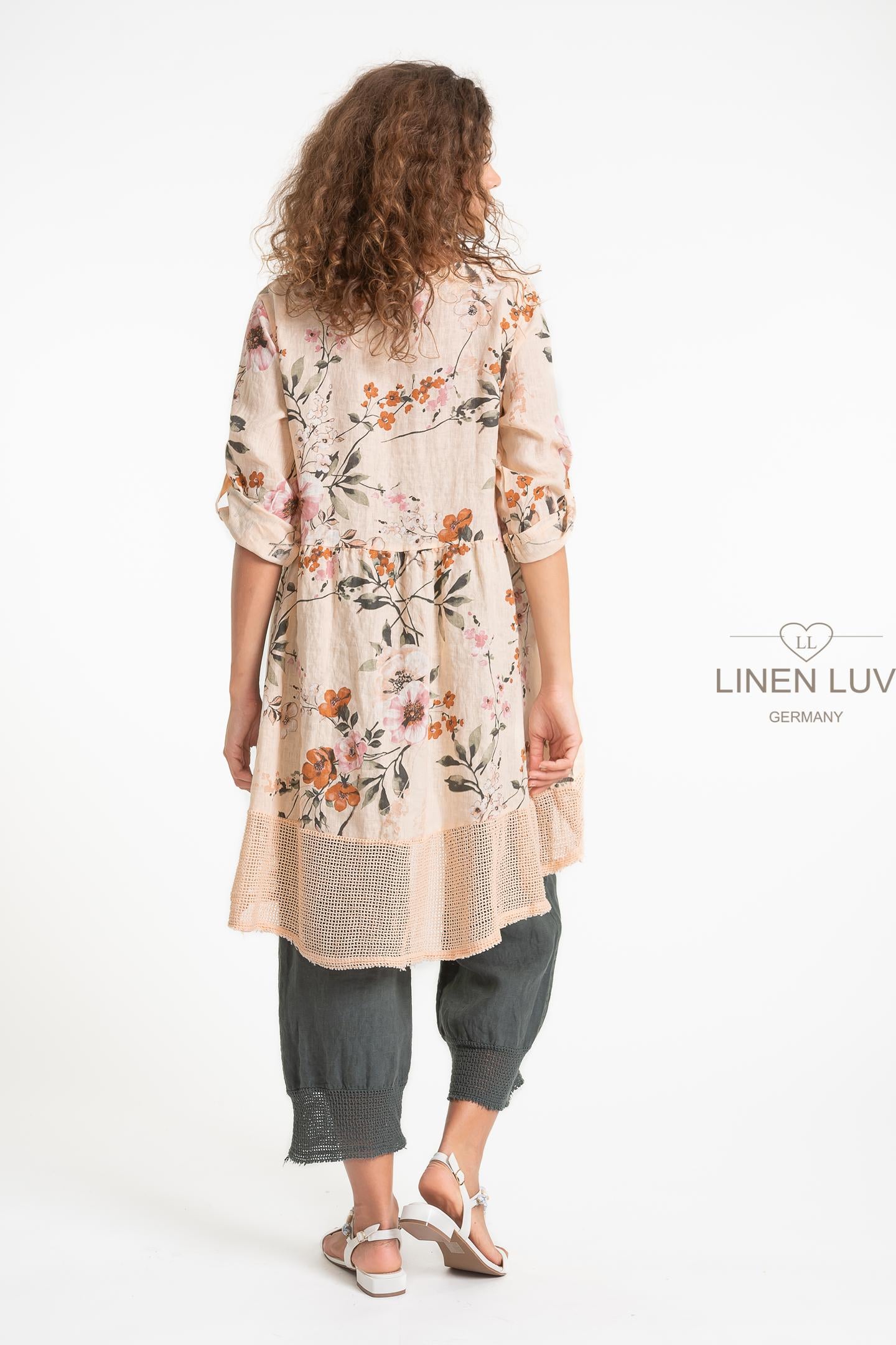 HIGH LOW FLORAL LINEN TUNIC