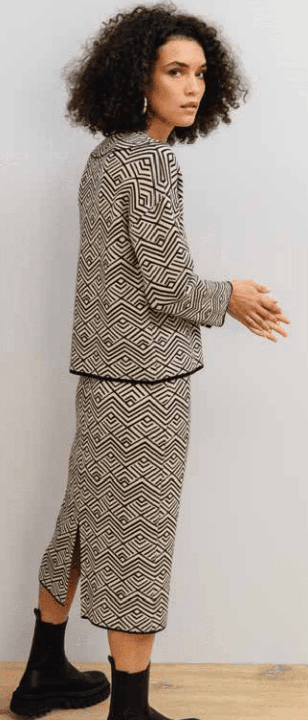 PERLA DIAGONAL PRINT MIDI KNIT SKIRT