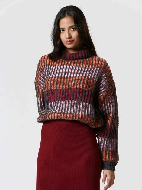 CHUNKY MOCKNECK SWEATER MULTI COLOUR M L