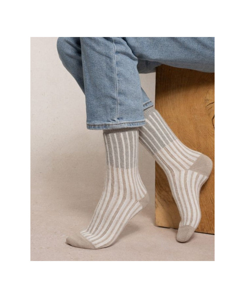 VERTICAL STRIPE CASHMERE SOCK