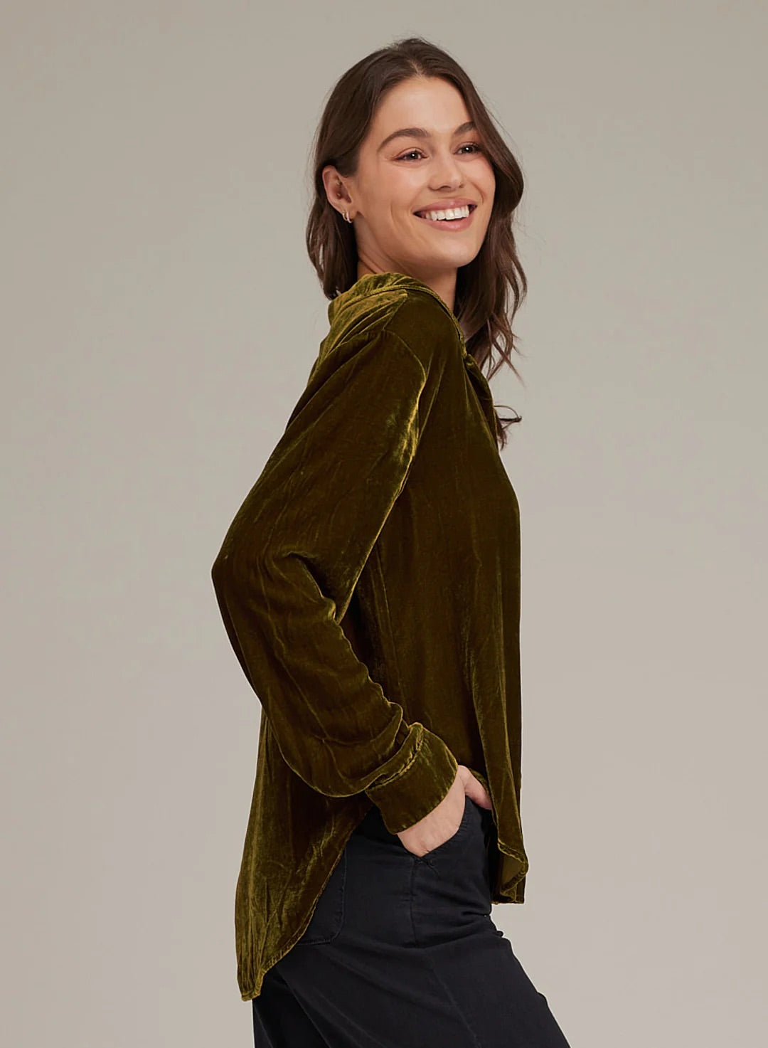 BUTTON UP HIGH LOW VELVET TOP