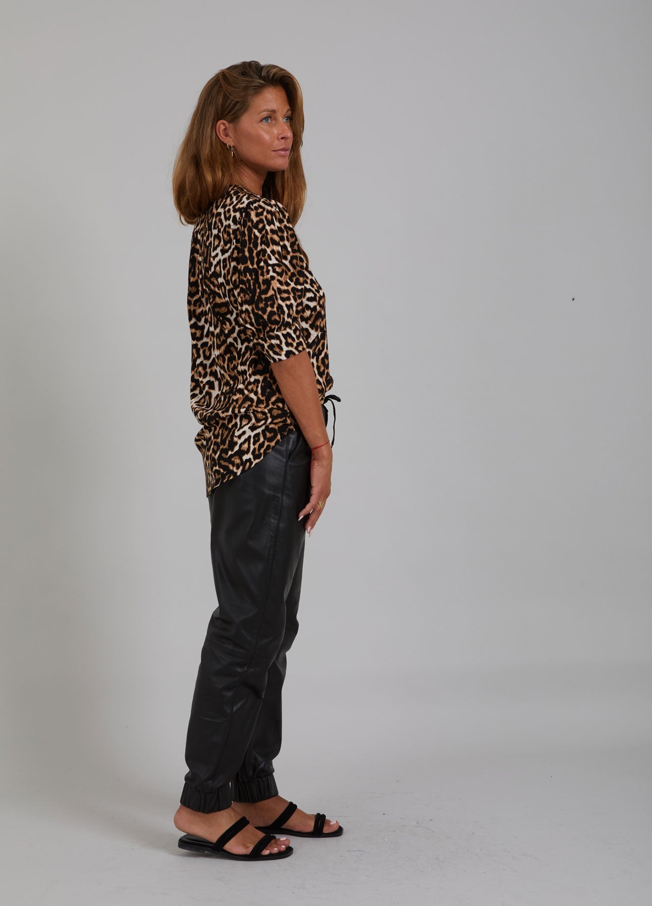 Elbow Sleeve Leopard Print Blouse