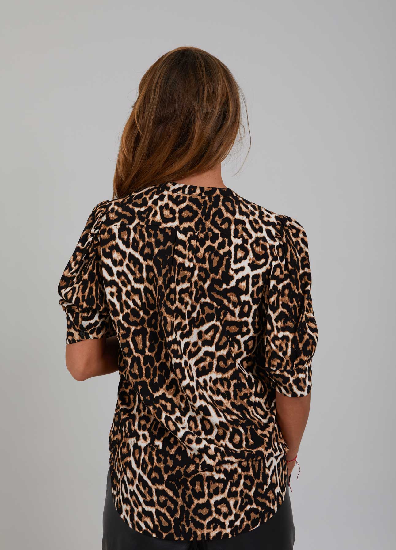Elbow Sleeve Leopard Print Blouse