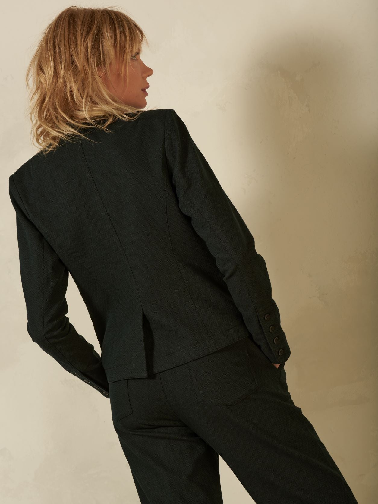 Stand Collar Herringbone Blazer
