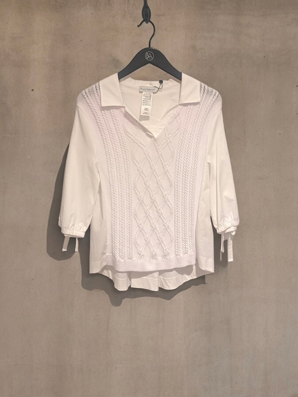 3/4 SLEEVE CABLE FRONT SWEATER MARIA BELLENTANI