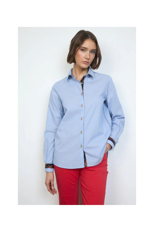 PLAID TRIM BLOUSE