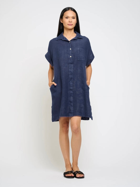LINEN  SHIRT DRESS WITH POCKET