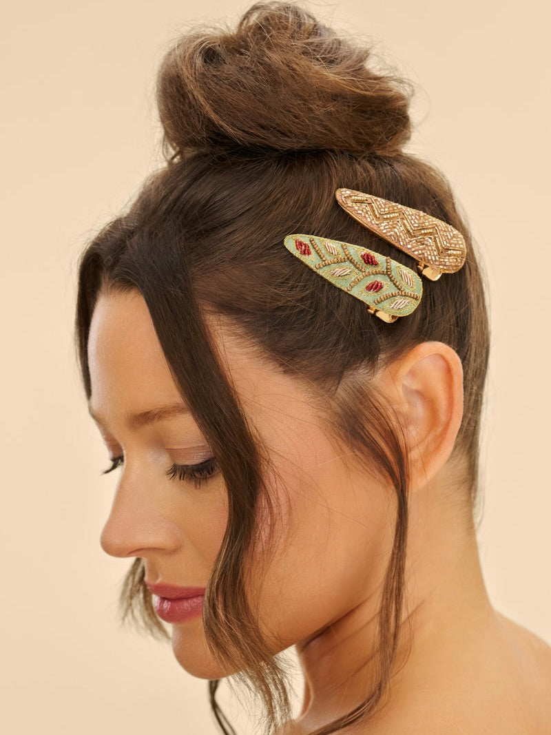 FLORAL HAIR CLIPS POWDER