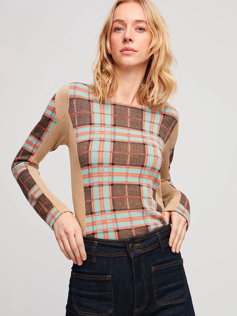 NOISY CREWNECK PLAID PULLOVER SWEATER ALDO MARTINS