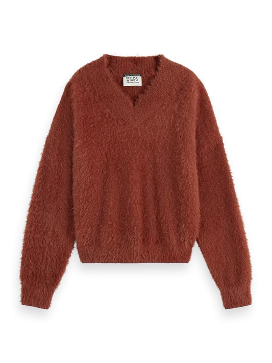 FLUFFLY V-NECK RELAXED PULLOVER SWEATER SCOTCH & SODA