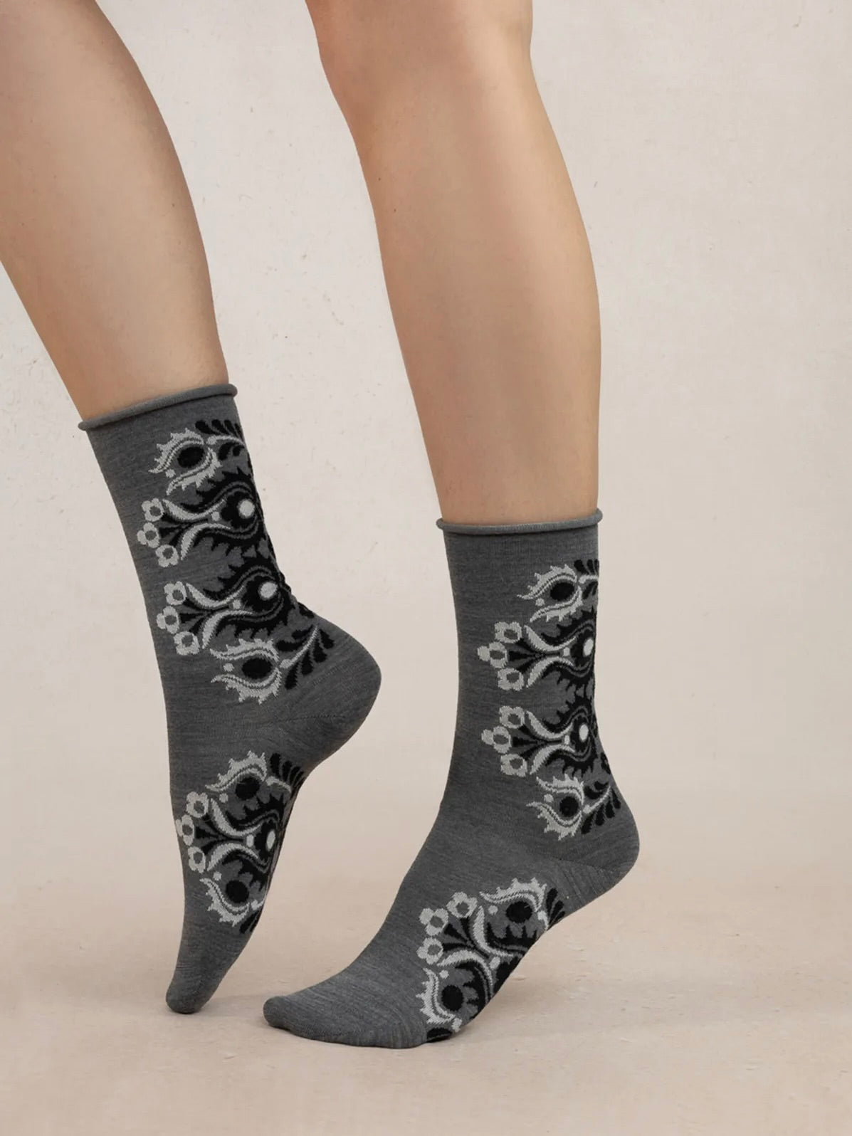 FINE WOOL SOCK - FOLK PATTERN BLEUFORET