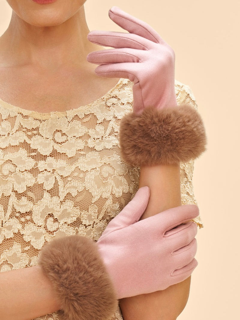 BETINNA FAUX FUR CUFF GLOVE POWDER