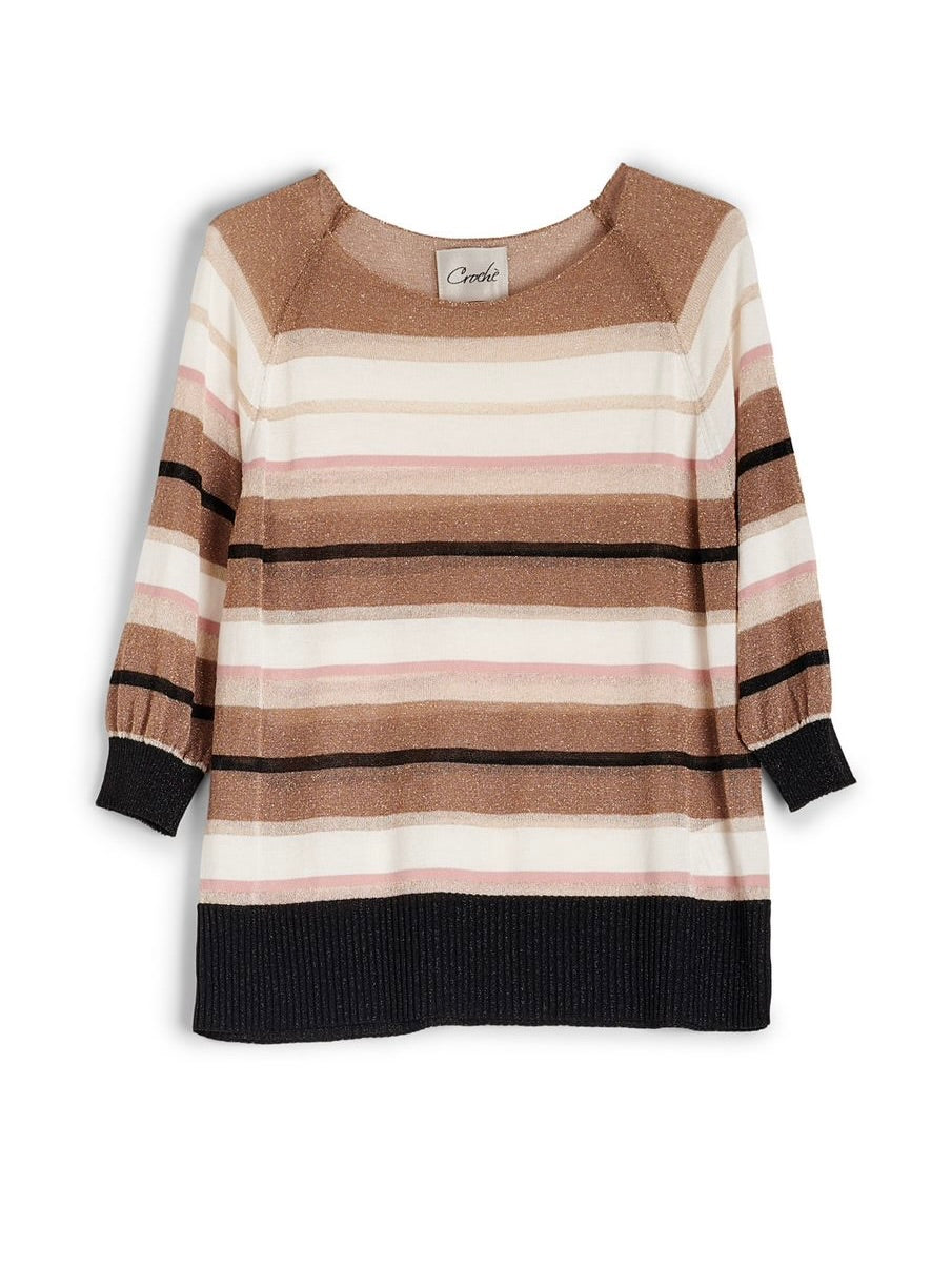 ROSA STRIPED ELBOW SLEEVE SWEATER CROCHE